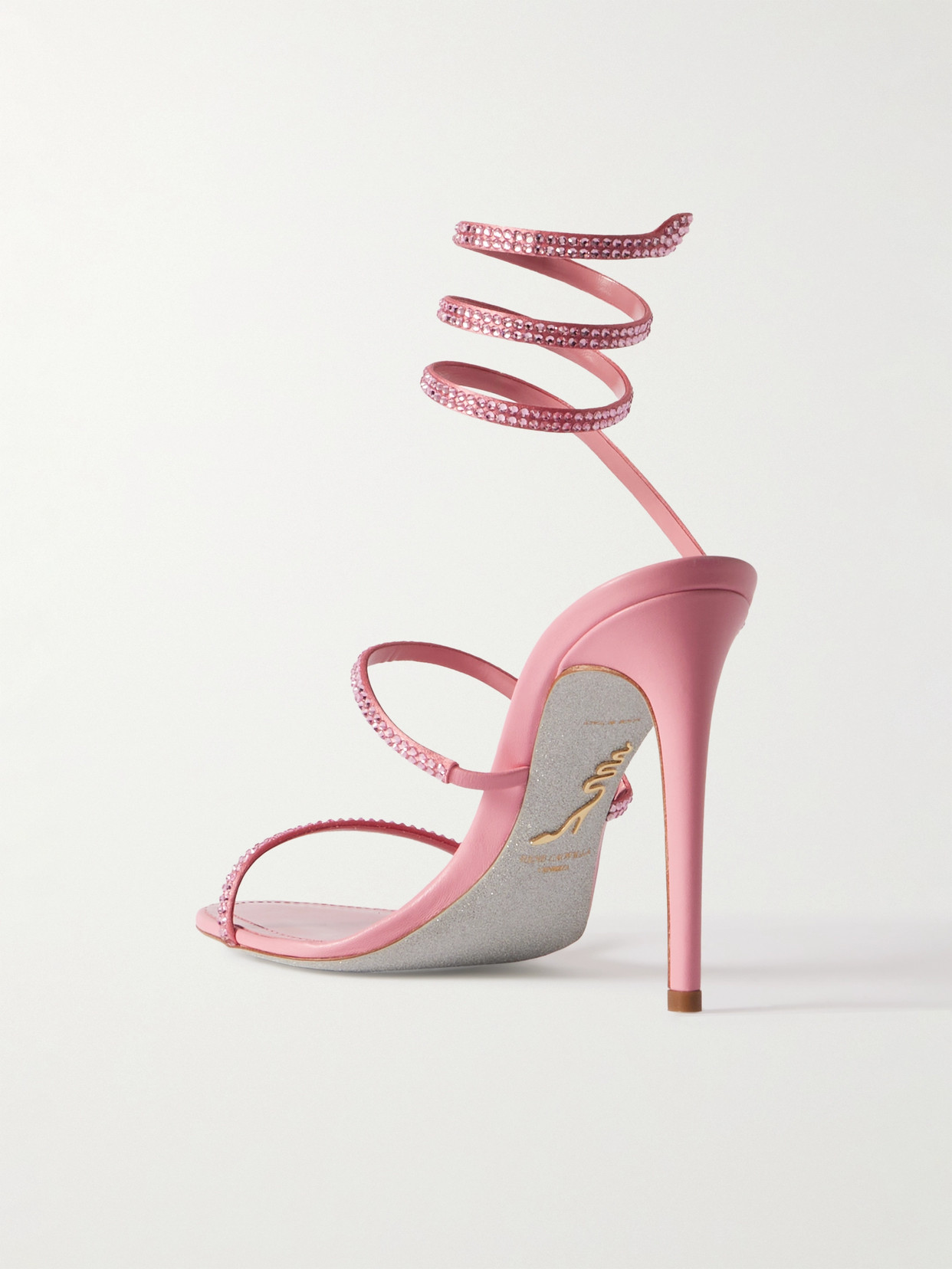 RENÉ CAOVILLA CLEO CRYSTAL-EMBELLISHED SATIN SANDALS