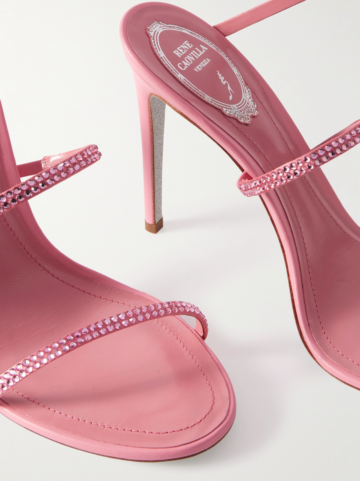 RENÉ CAOVILLA CLEO CRYSTAL-EMBELLISHED SATIN SANDALS