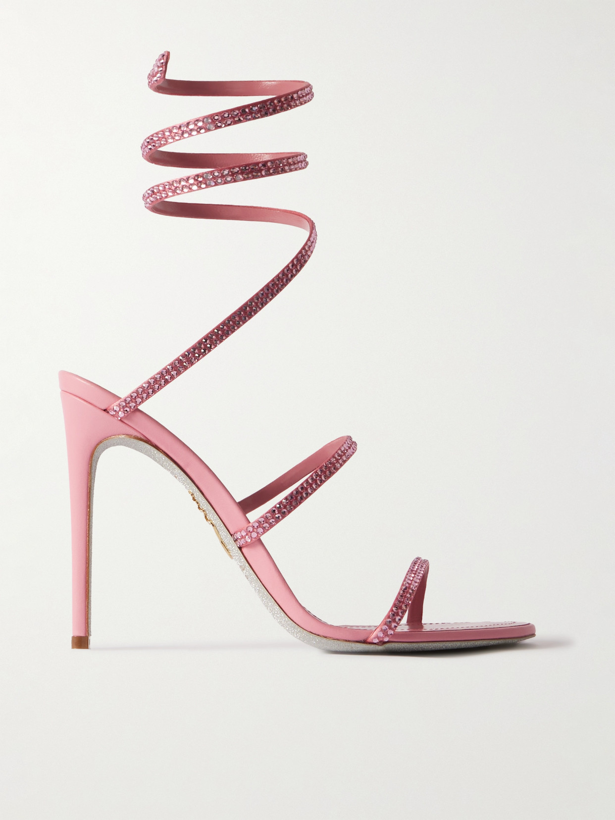 René Caovilla Cleo Satin Strass Snake-wrap Sandals In Pink