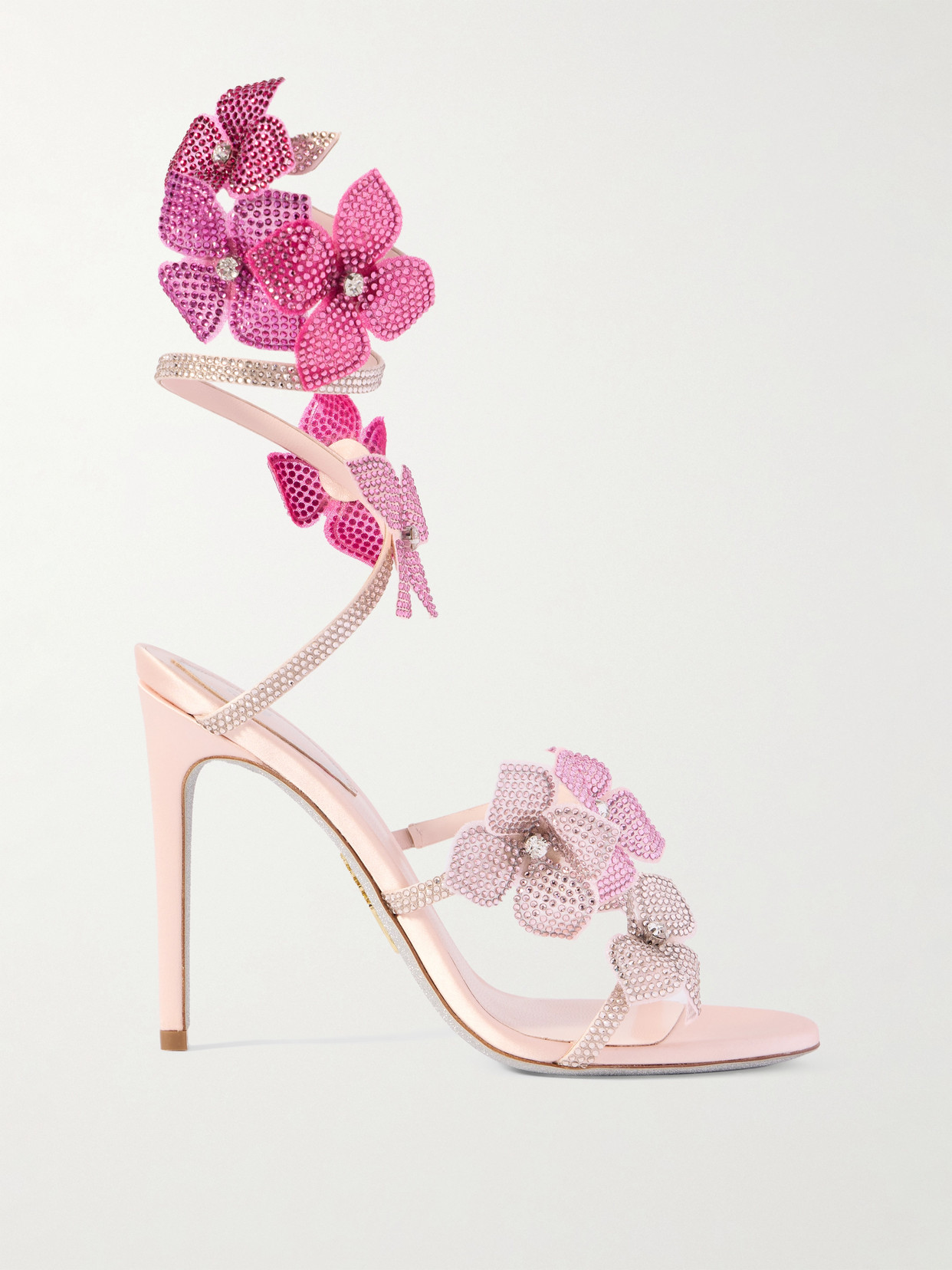 René Caovilla Crystal-embellished Satin Sandals In Pink