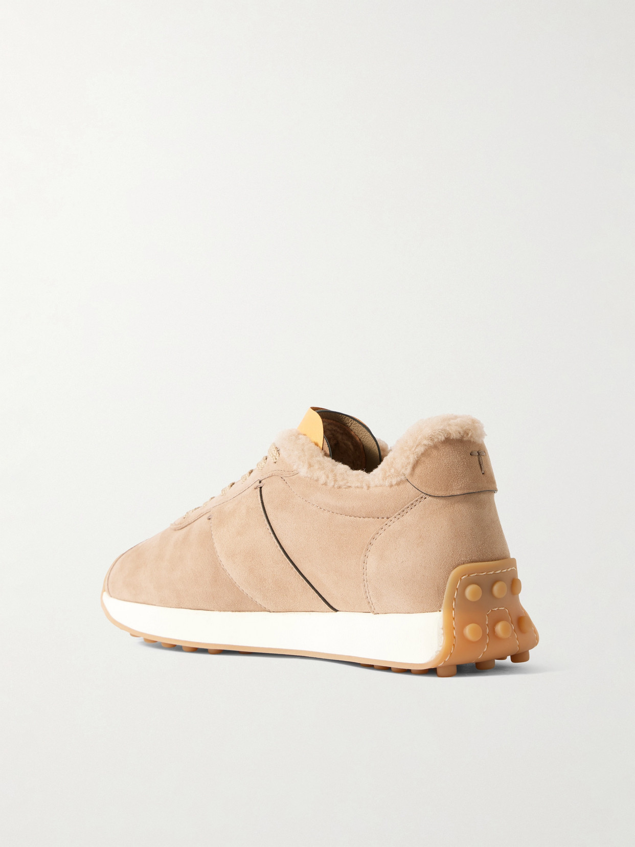 Tod's Sportivo Active Embroidered Shearling-trimmed Suede Sneakers In Brown