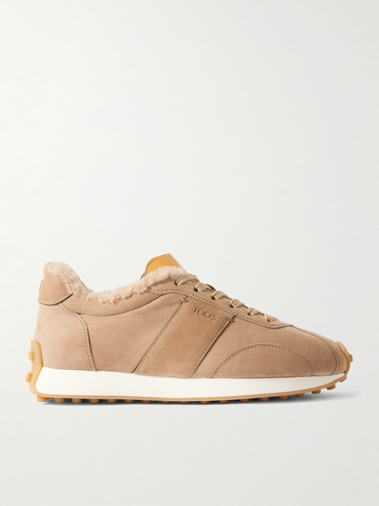 Tod's Sportivo Active Embroidered Shearling-trimmed Suede Sneakers In Brown