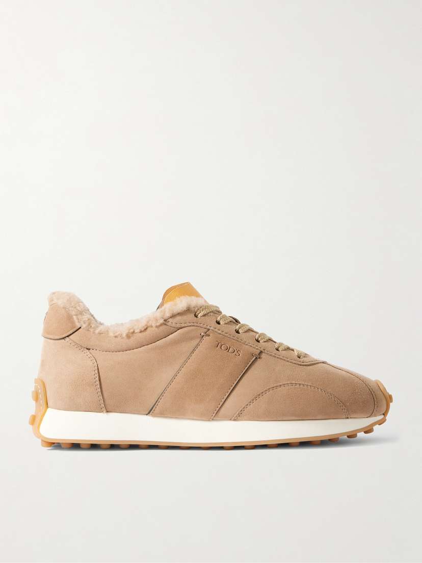 Tod's Sportivo Active Embroidered Shearling-trimmed Suede Sneakers