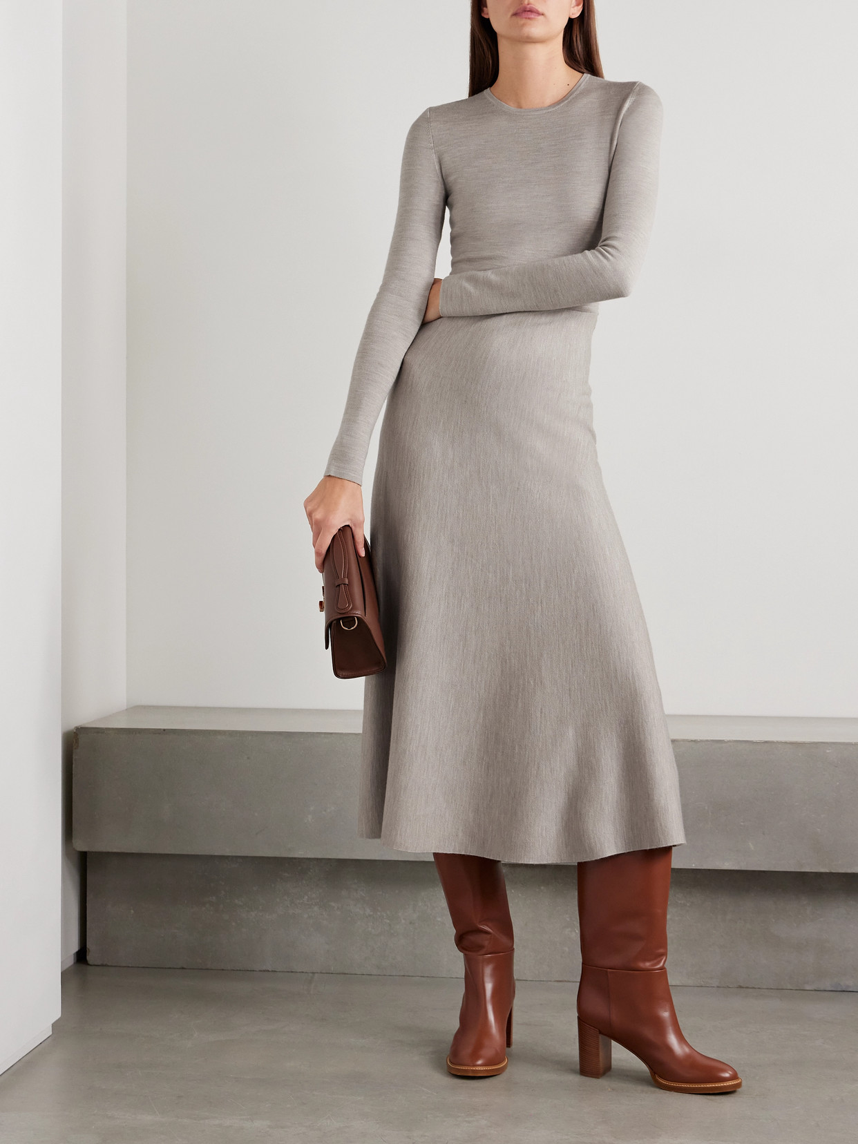 GABRIELA HEARST TEGEA WOOL, CASHMERE AND SILK-BLEND MIDI DRESS