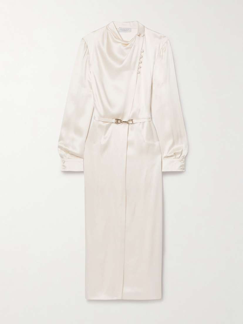 Gabriela Hearst Josefina Belted Draped Silk-satin Midi Wrap Dress