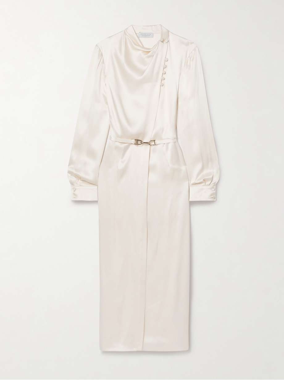 josefina belted draped silk-satin midi wrap dress