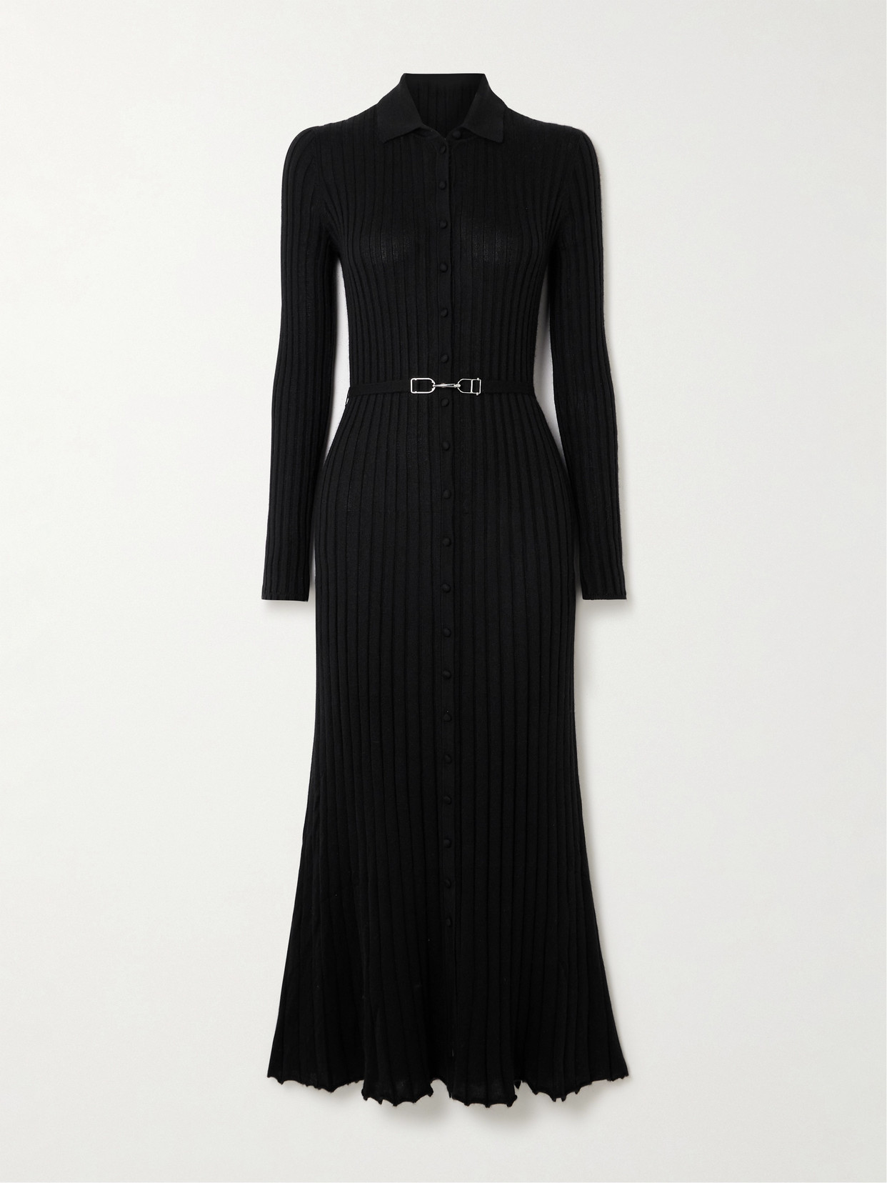 Gabriela Hearst Tenes Belted Ribbed Silk And Cashmere-blend Midi Dress In Black
