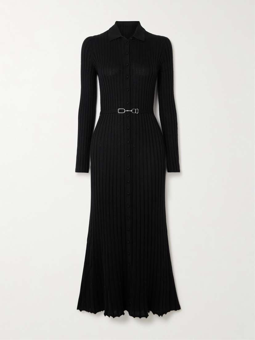 Gabriela Hearst Tenes Belted Ribbed Silk And Cashmere-blend Midi Dress