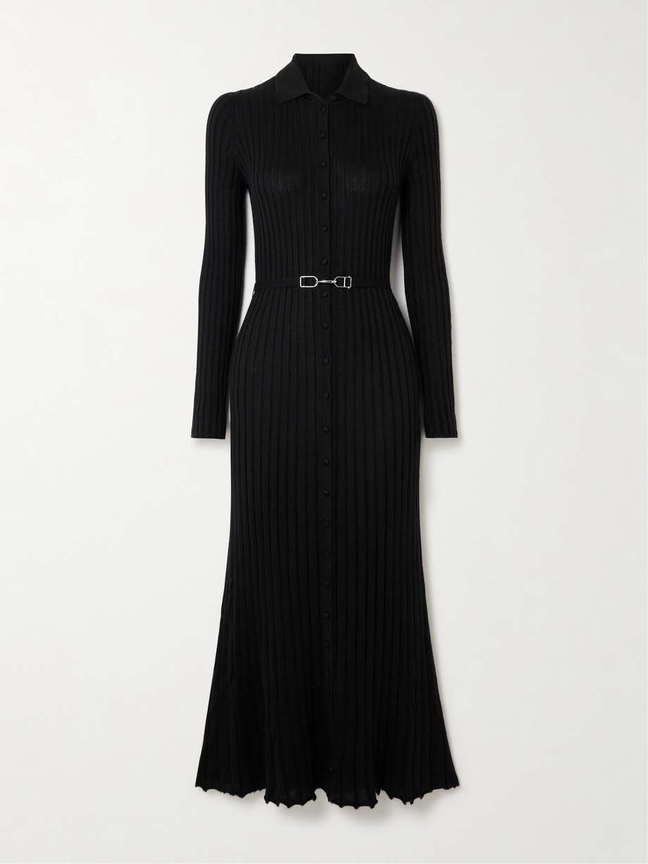 tenes belted ribbed silk and cashmere-blend midi dress