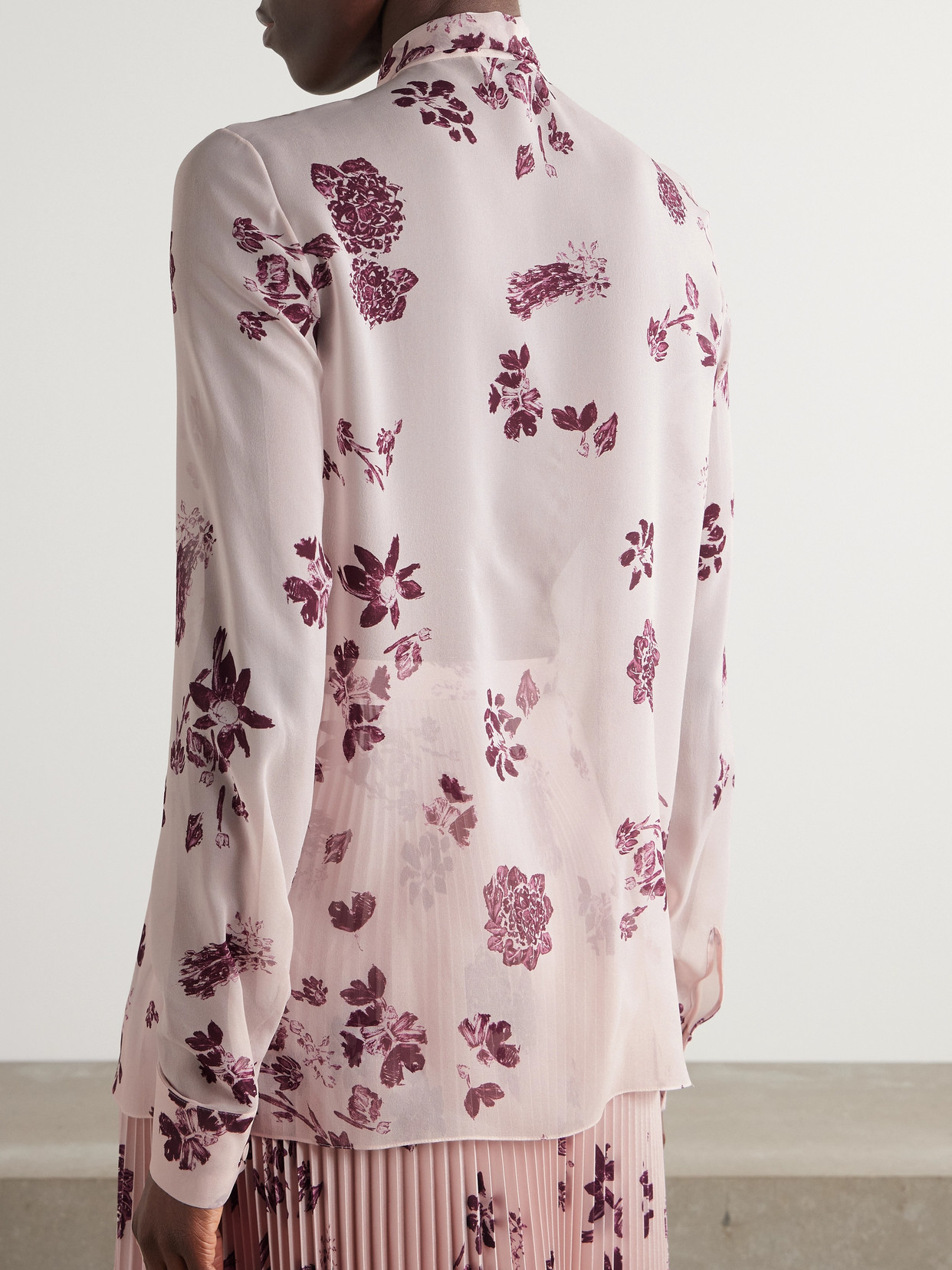 Shildon Pussy-Bow Floral-Print Silk-Chiffon Blouse