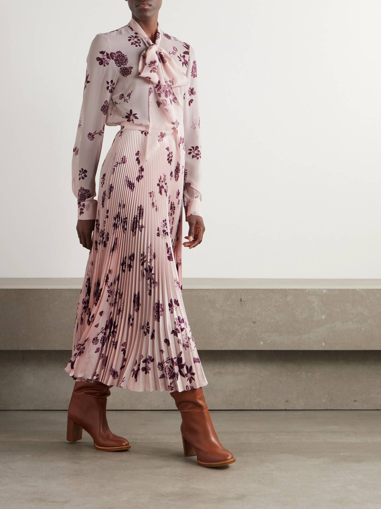Shildon Pussy-Bow Floral-Print Silk-Chiffon Blouse