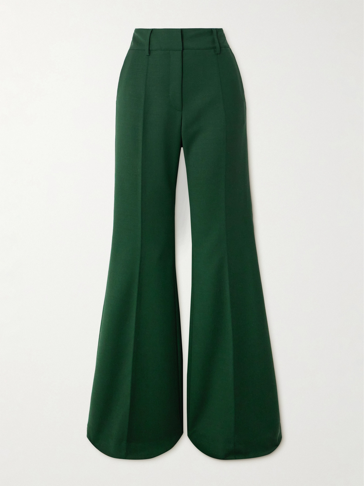 Shop Gabriela Hearst Rhein Pleated Wool Flared Pants In Green