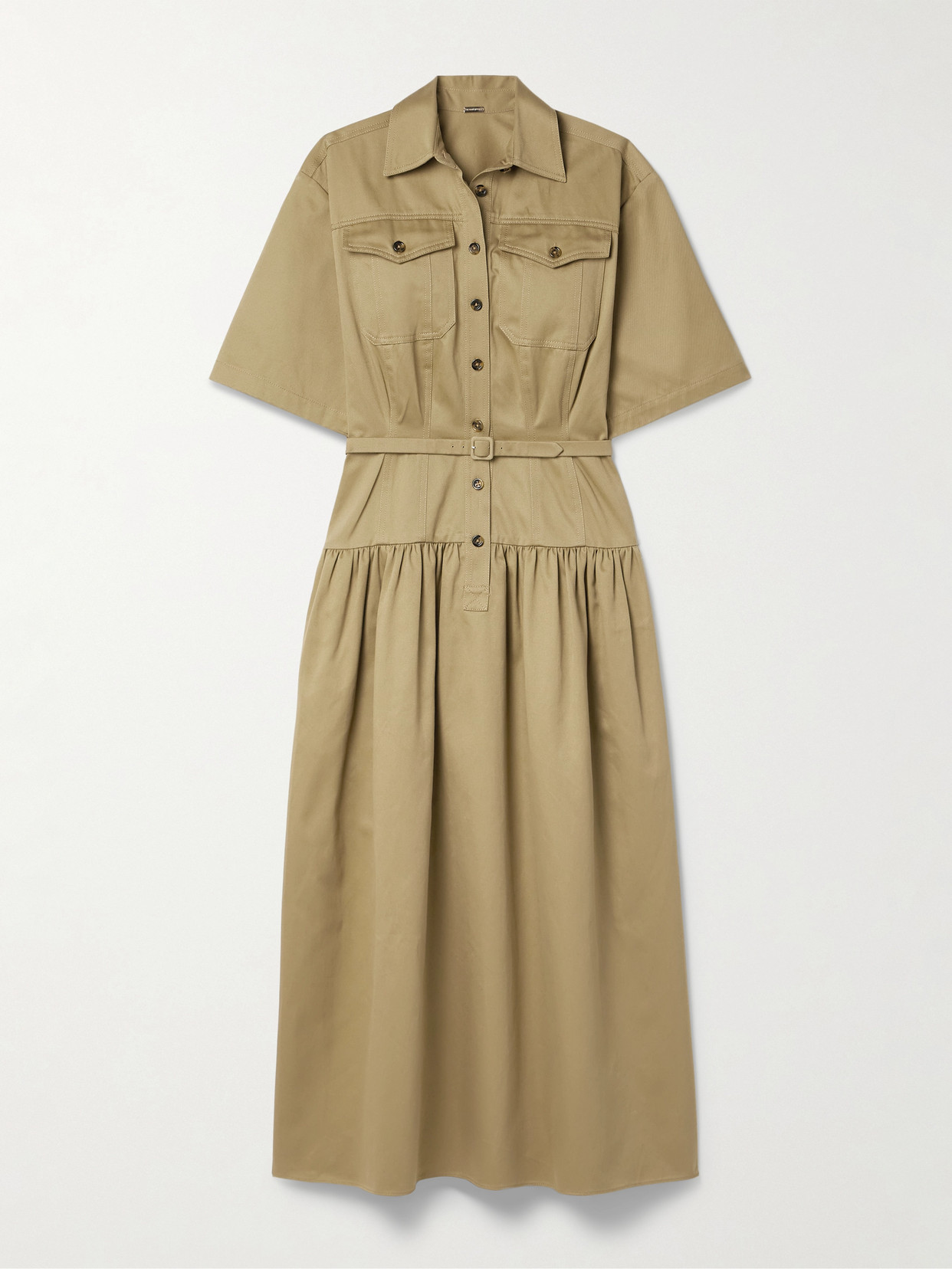 Adam Lippes - Edie Belted Cotton-twill Midi Shirt Dress - Beige