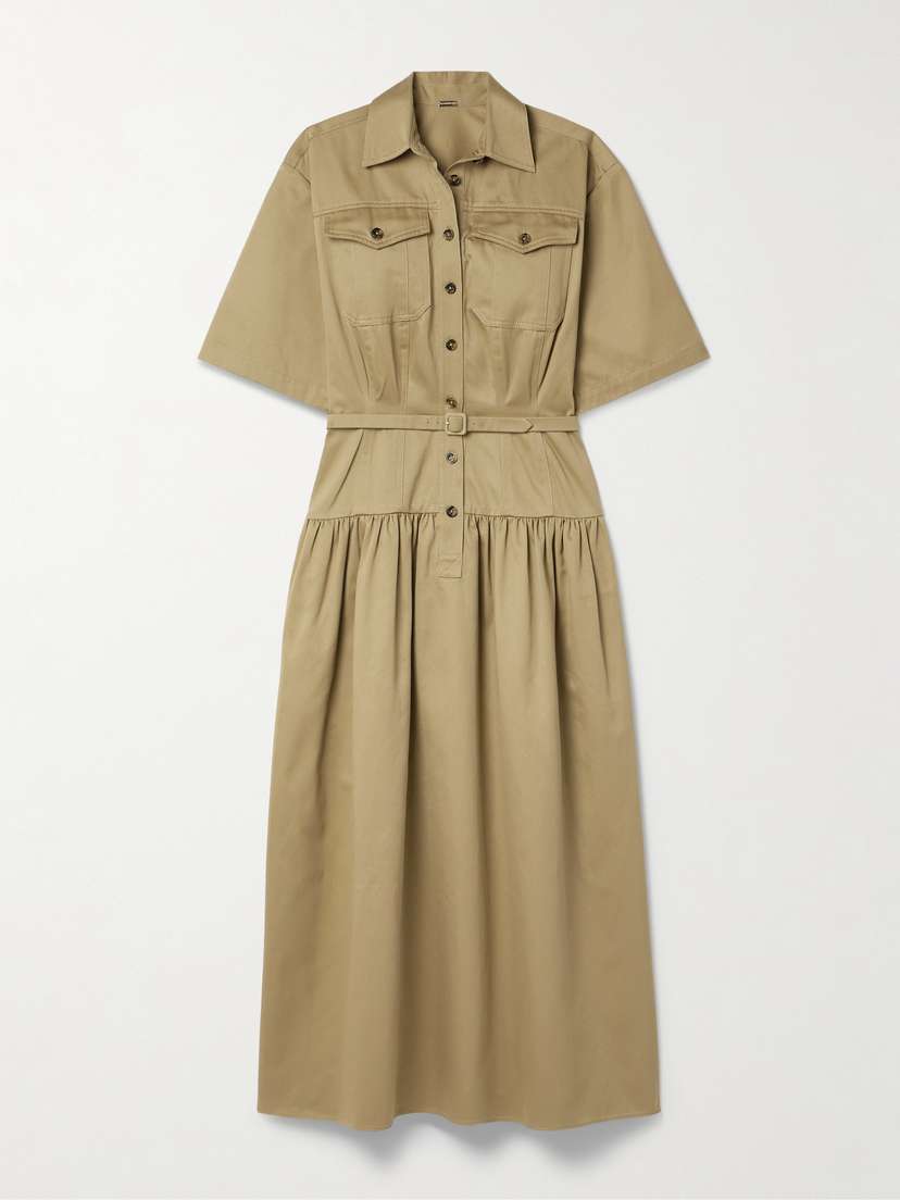 Adam Lippes Edie Belted Cotton-twill Midi Shirt Dress