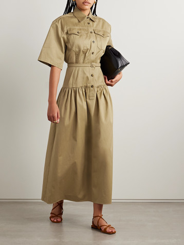 Adam Lippes Edie belted cotton-twill midi shirt dress