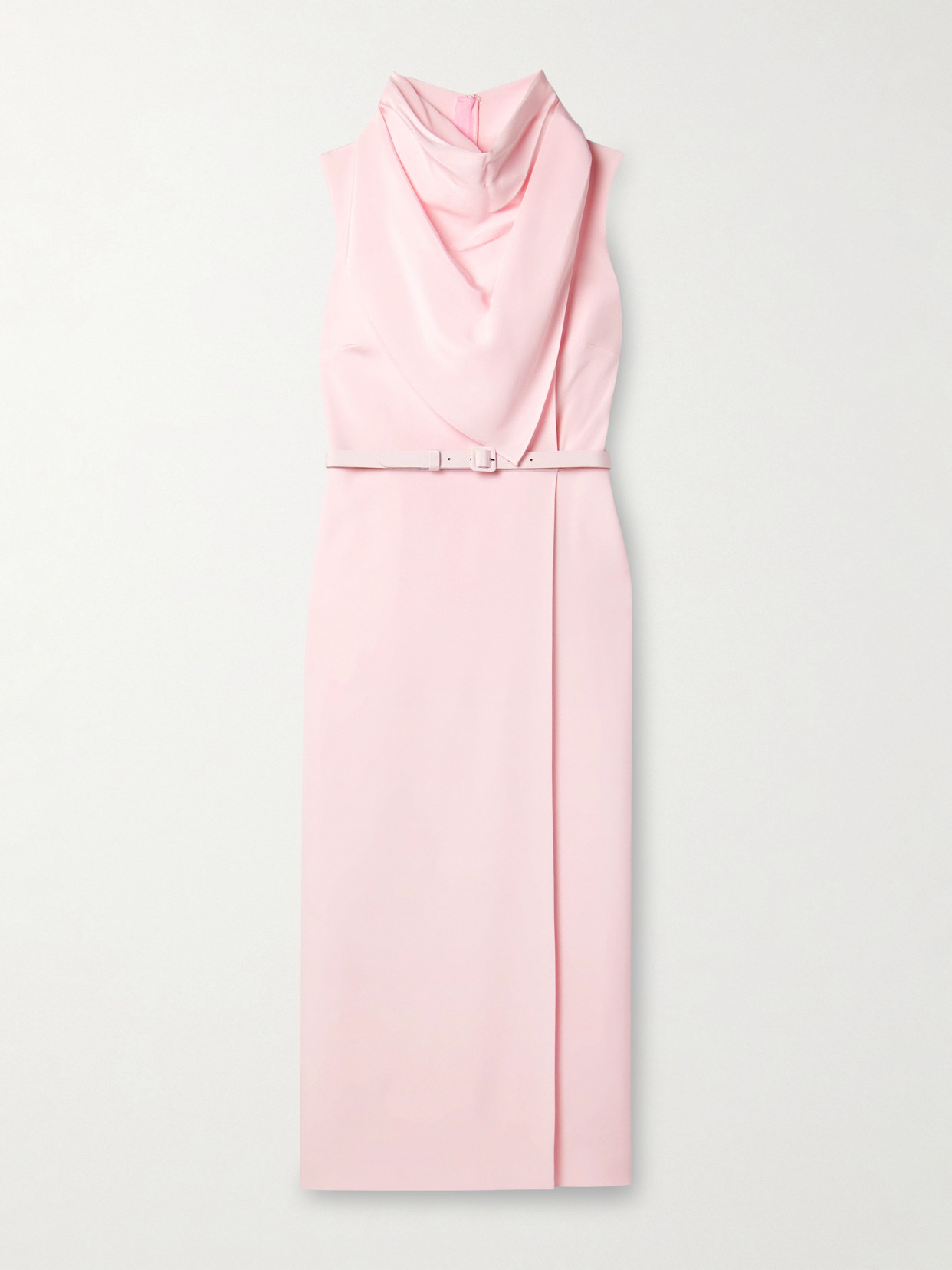 Adam Lippes Belted Draped Silk-crepe Midi Dress In Pink