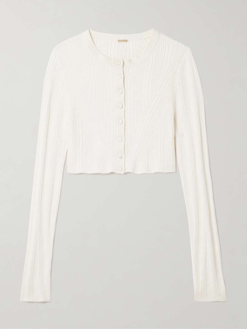 Adam Lippes Glynis Cropped Ribbed Silk Cardigan