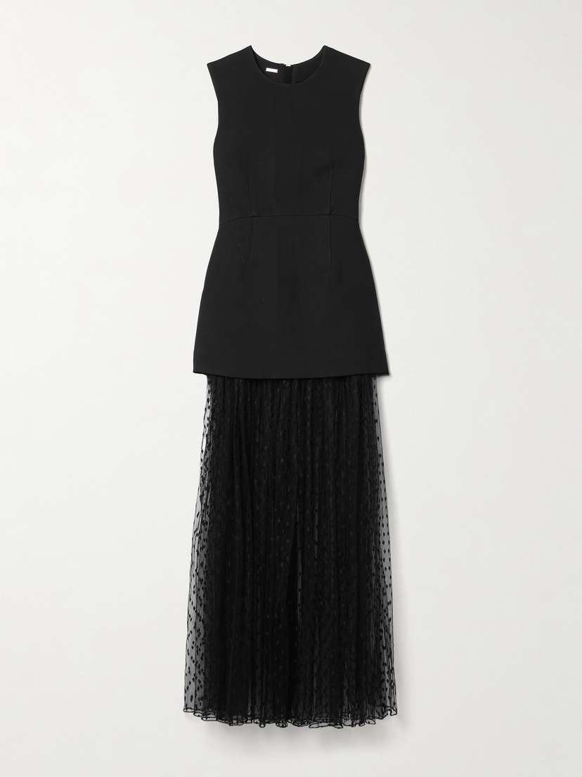 Adam Lippes Layered Fil Coupé Silk And Grain De Poudre Wool-blend Peplum Maxi Dress