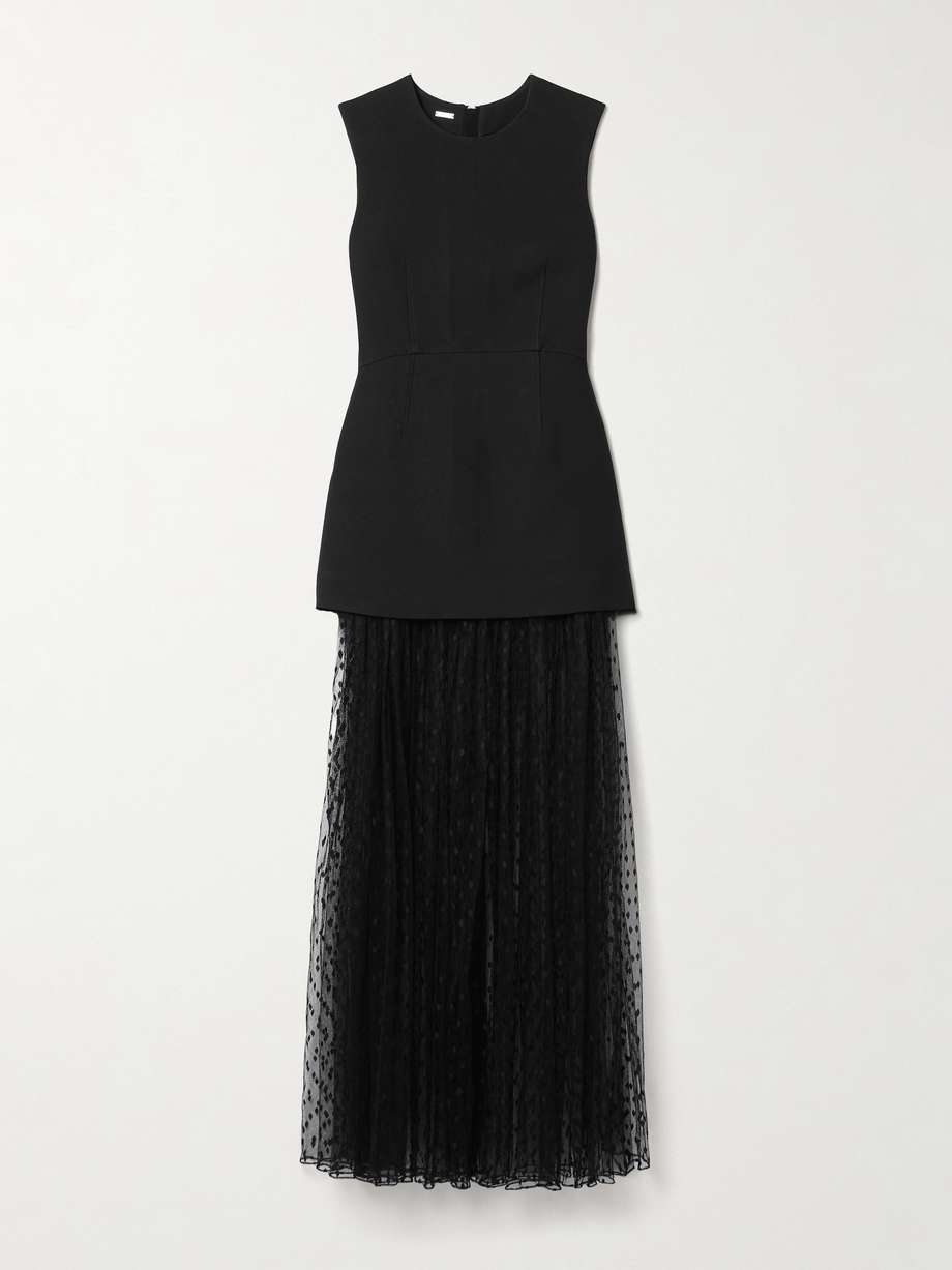 layered fil coupé silk and grain de poudre wool-blend peplum maxi dress