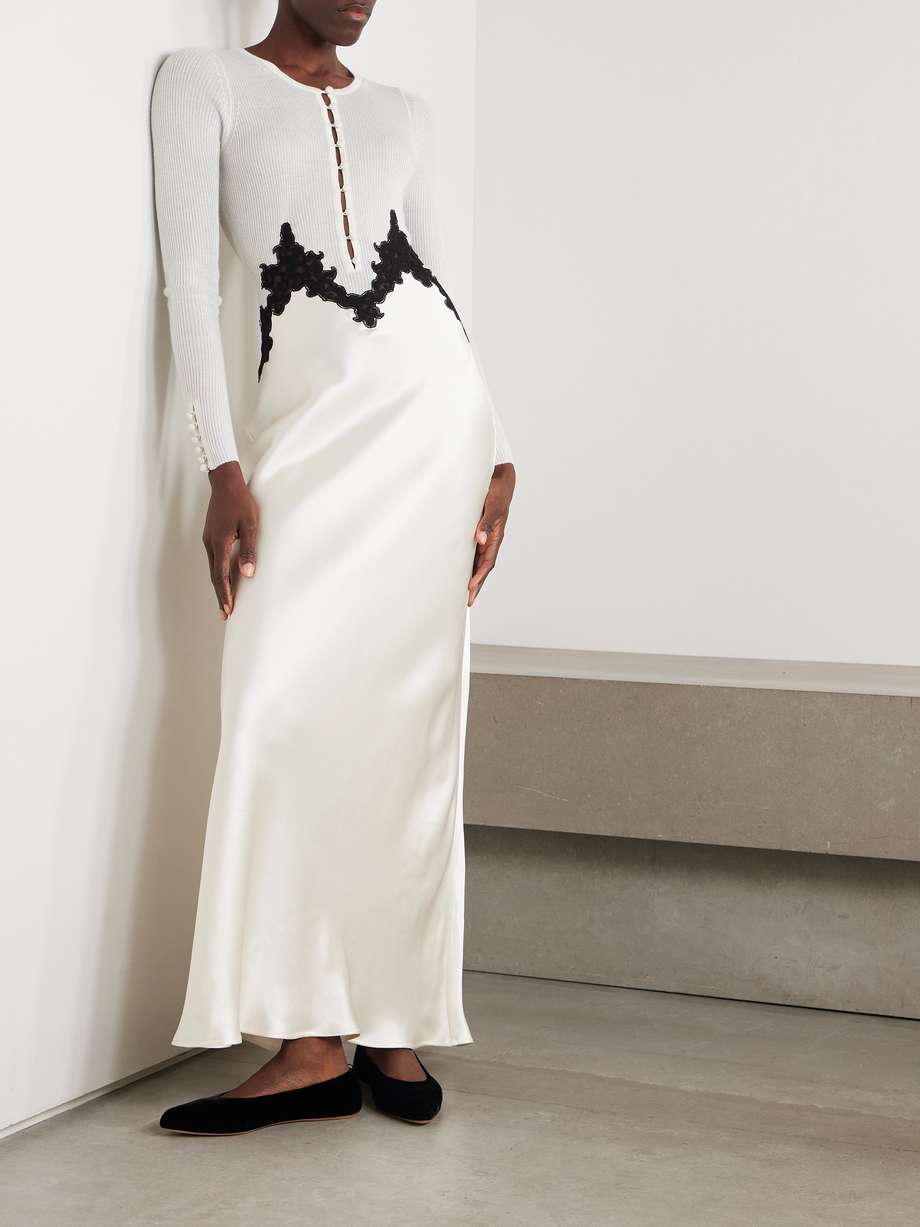 kerry lace-trimmed ribbed cashmere-blend and silk maxi dress