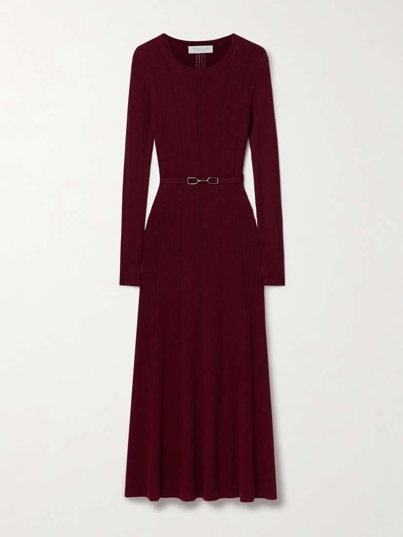 Gabriela Hearst Imagene Belted Ribbed Pointelle-knit Wool Midi Dress