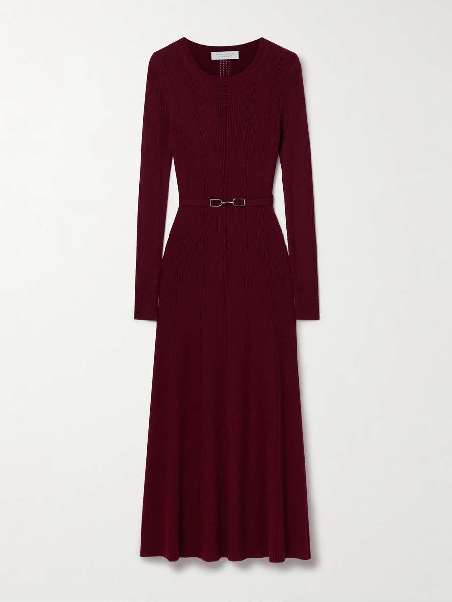 imagene belted ribbed pointelle-knit wool midi dress