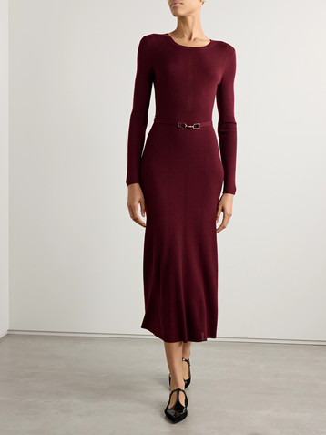 Gabriela Hearst Imagene belted ribbed pointelle-knit wool midi dress