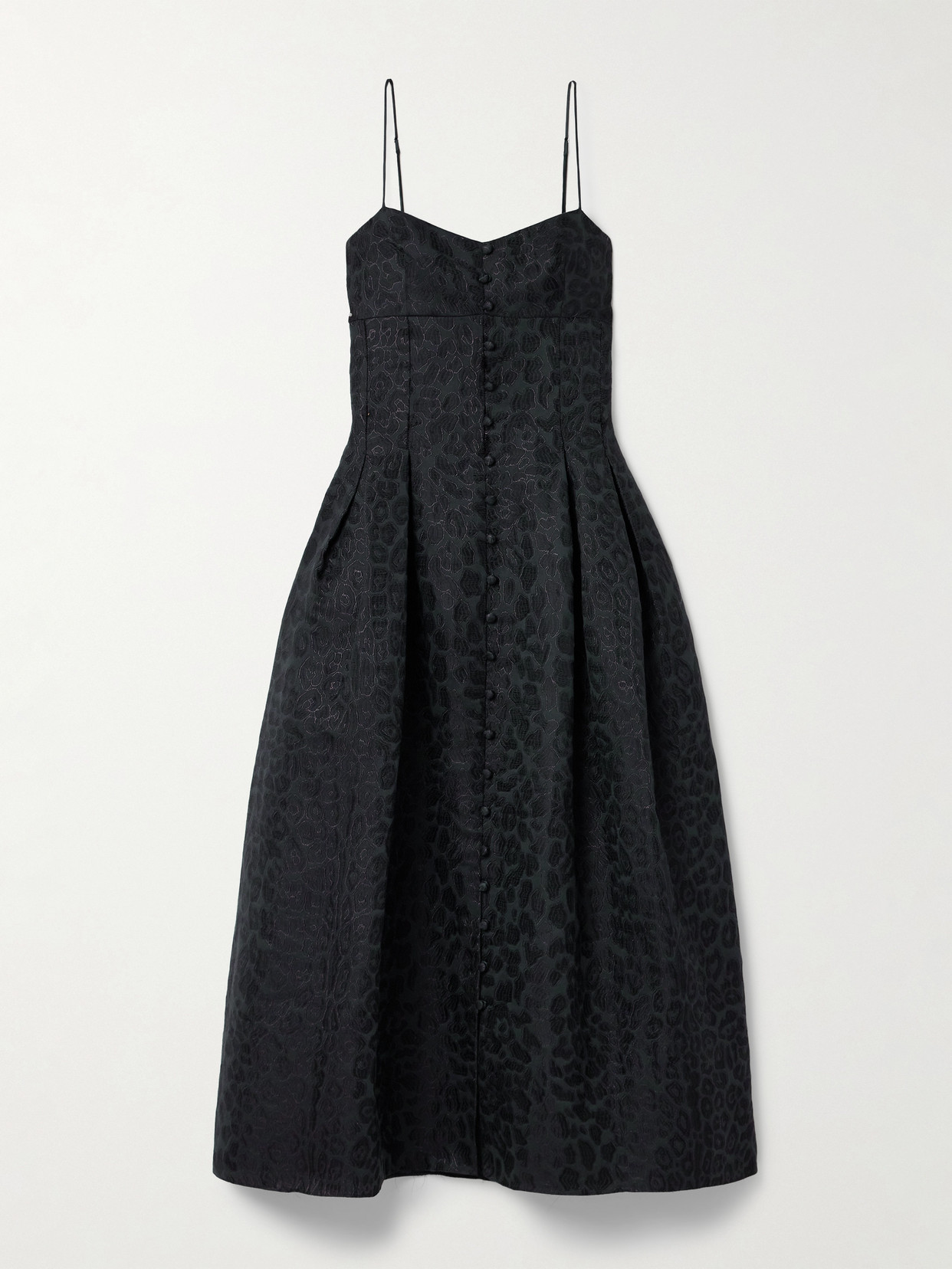 Adam Lippes Rickie Pleated Metallic Leopard-jacquard Cotton-blend Midi Dress In Blue