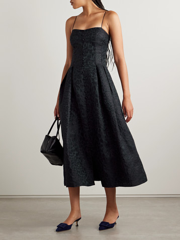 Adam Lippes Rickie pleated metallic leopard-jacquard cotton-blend midi dress