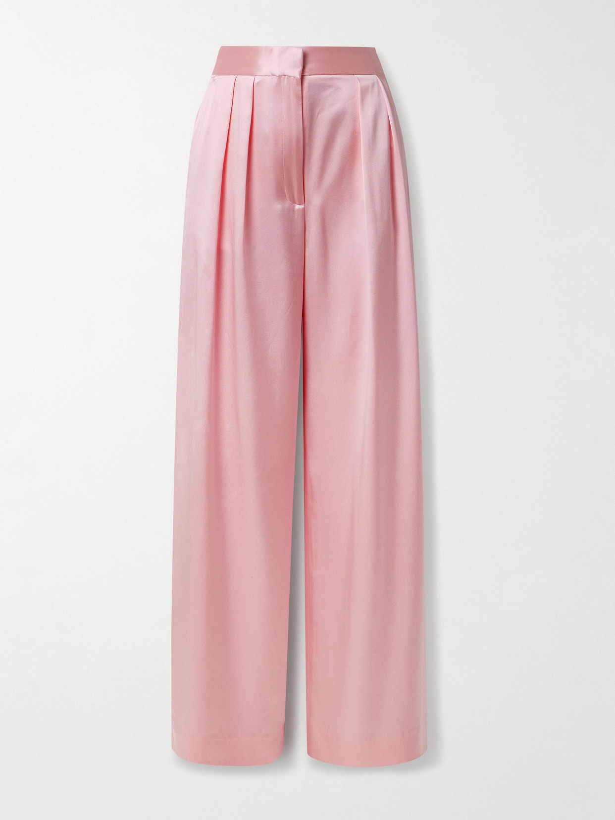 Adam Lippes Pleated Silk-charmeuse Wide-leg Pants In Pink