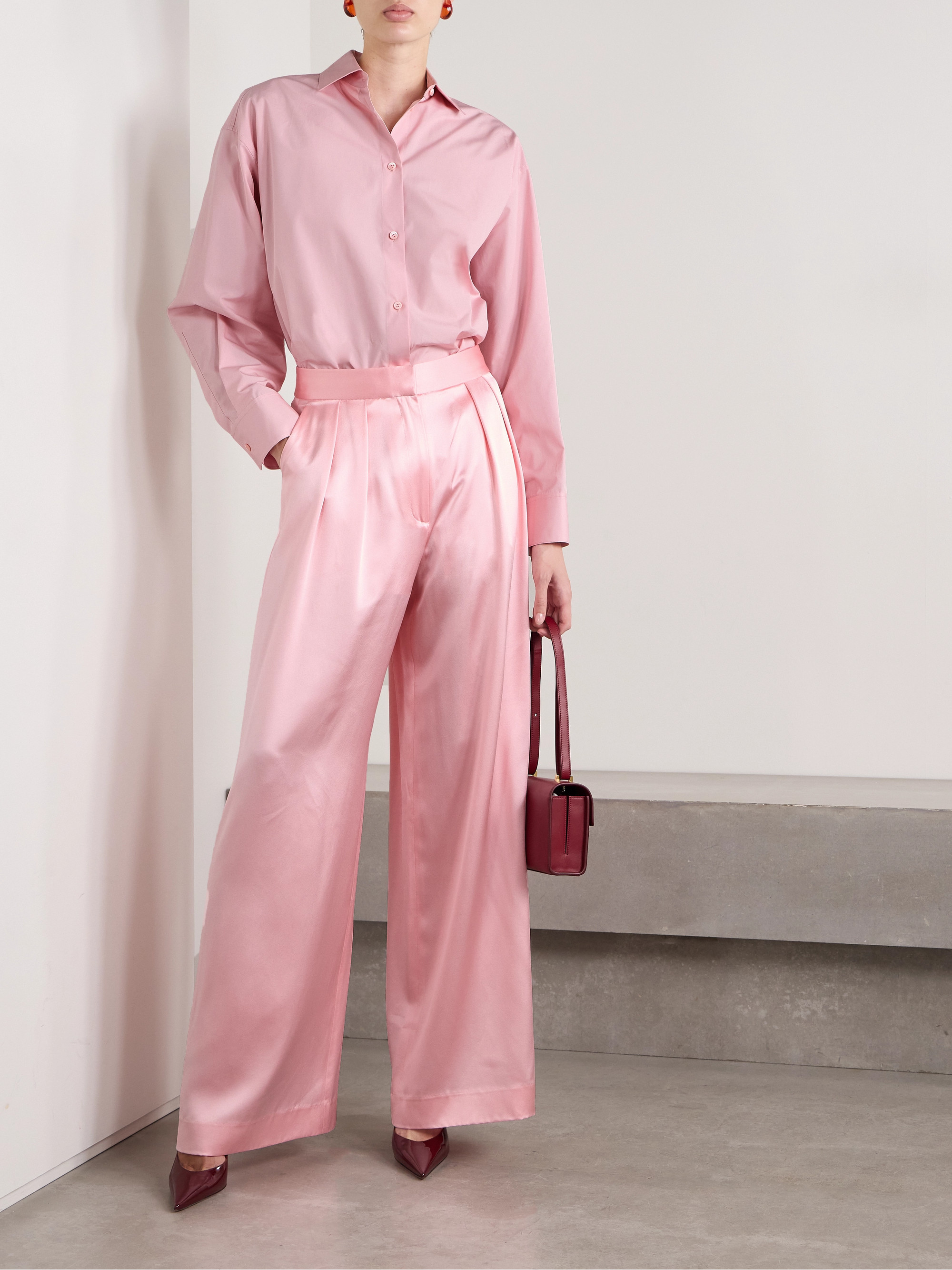 Adam Lippes Pleated silk-charmeuse wide-leg pants