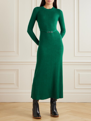 Gabriela Hearst Imagene belted ribbed pointelle-knit wool midi dress