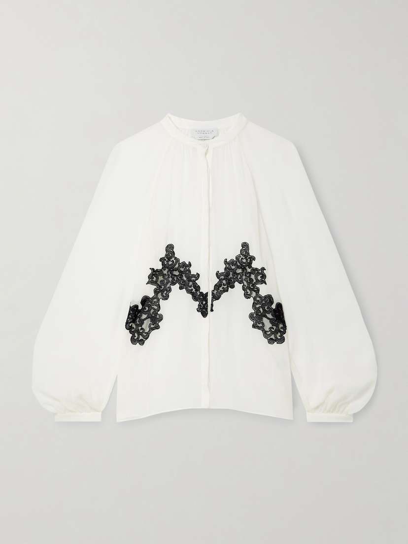 Gabriela Hearst Yately Lace-trimmed Silk-chiffon Blouse
