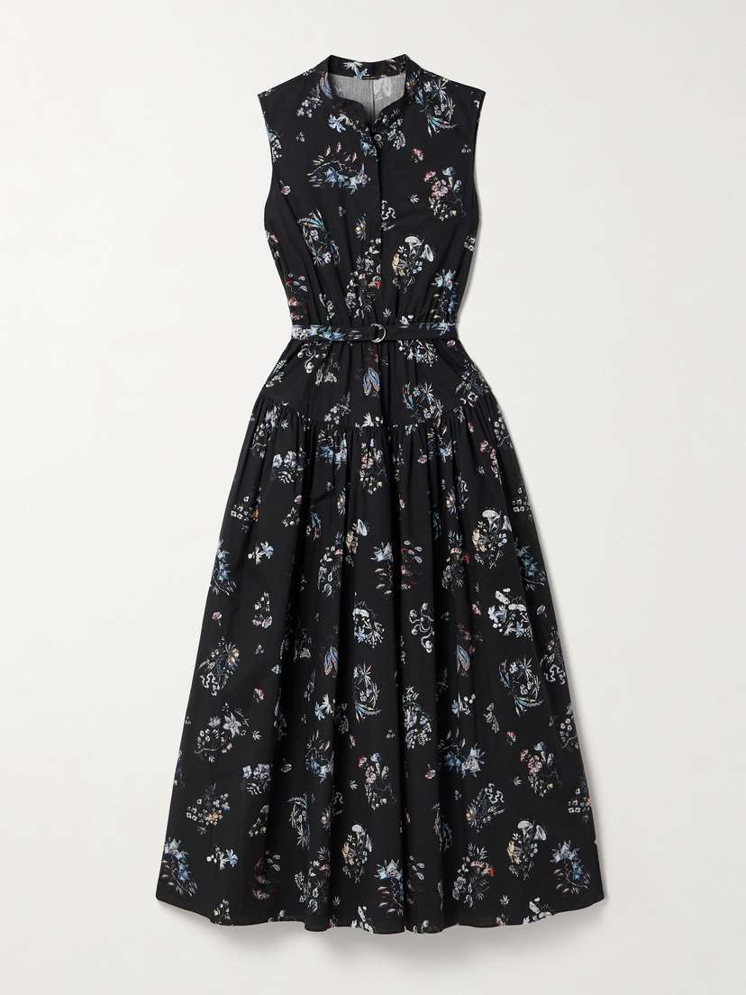 Adam Lippes Belted Floral-print Cotton-poplin Midi Dress