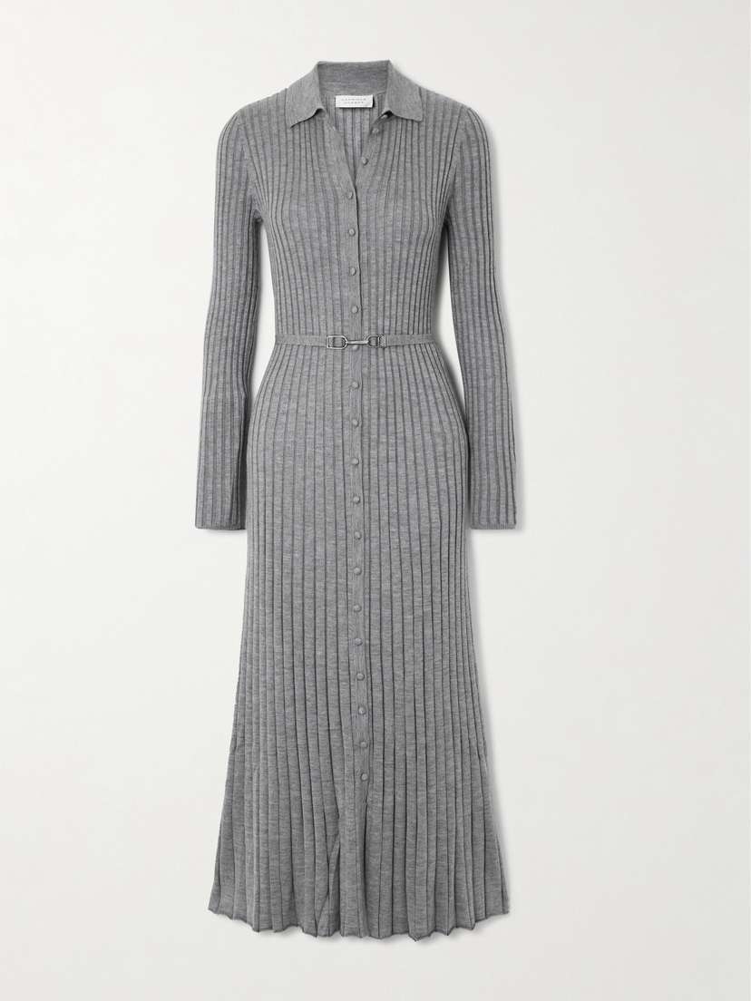 Gabriela Hearst Tenes Belted Ribbed Silk And Cashmere-blend Midi Dress