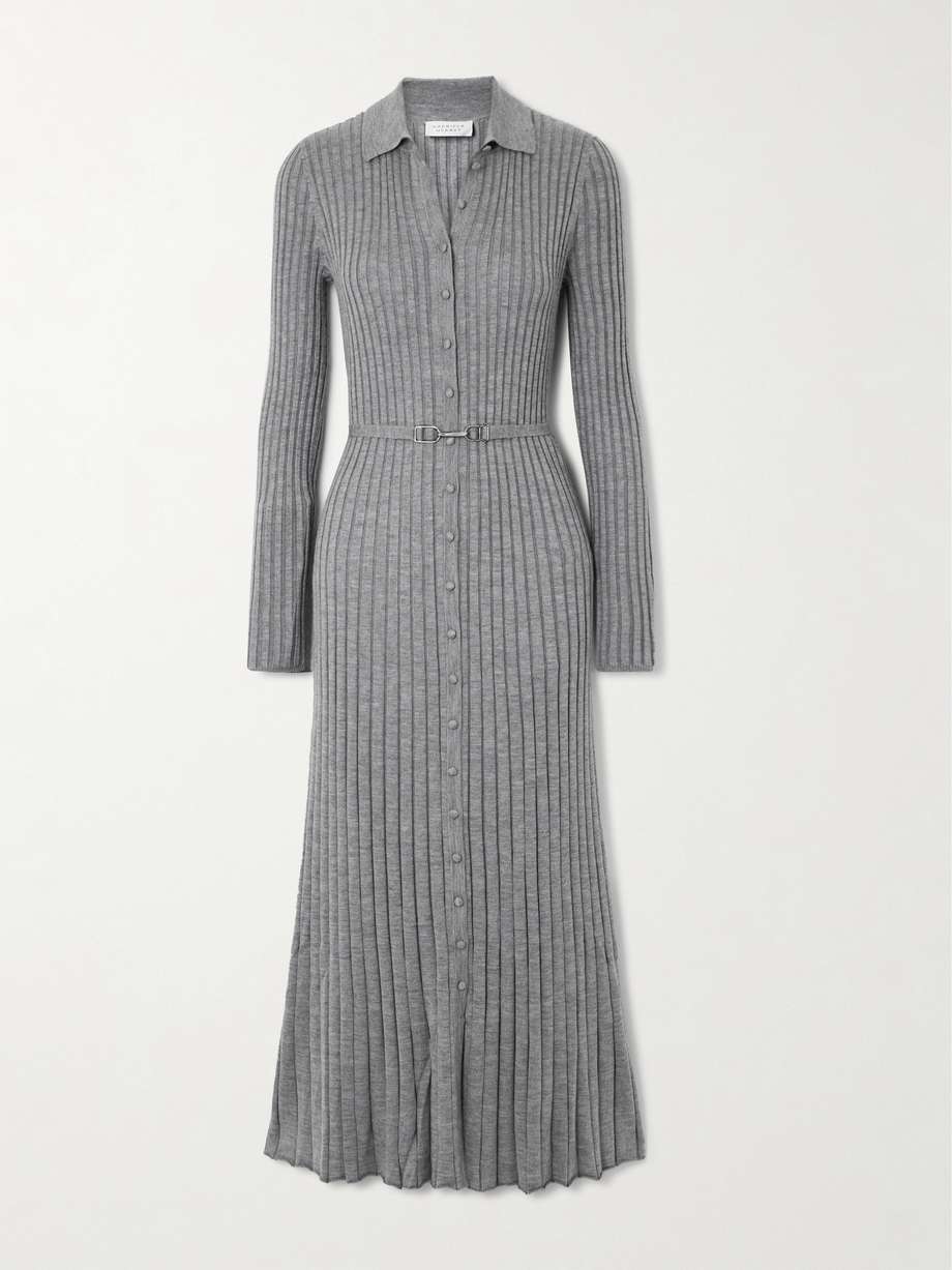 tenes belted ribbed silk and cashmere-blend midi dress