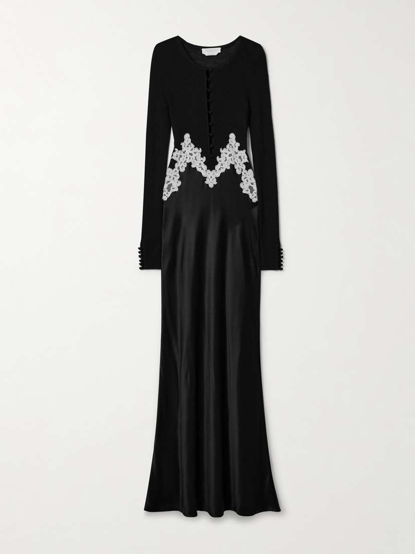 Gabriela Hearst Kerry Lace-trimmed Ribbed Silk-chiffon And Satin Maxi Dress