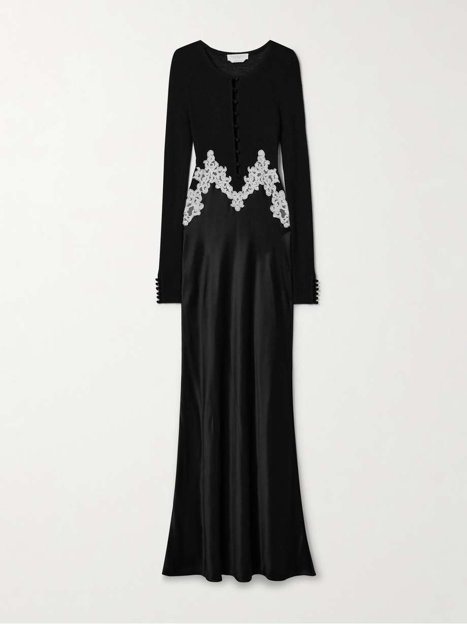 kerry lace-trimmed ribbed silk-chiffon and satin maxi dress