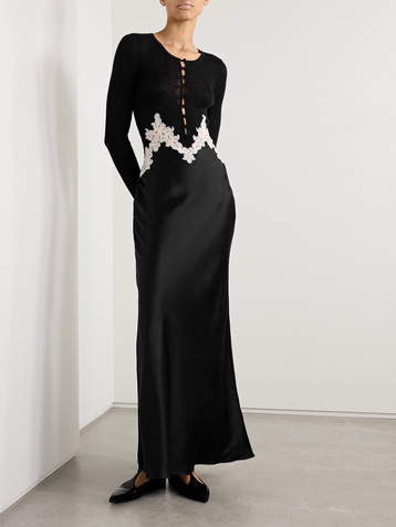 Gabriela Hearst Kerry lace-trimmed ribbed silk-chiffon and satin maxi dress