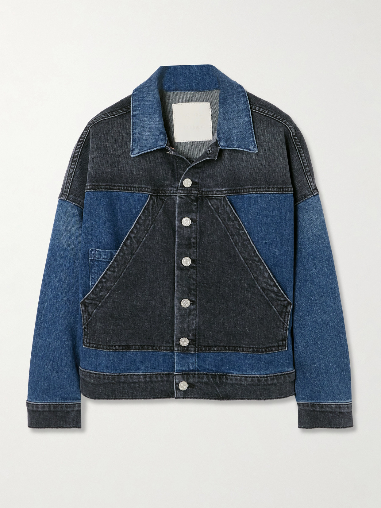 Mother The Triangle Drifter Patchwork Denim Jacket In Blue