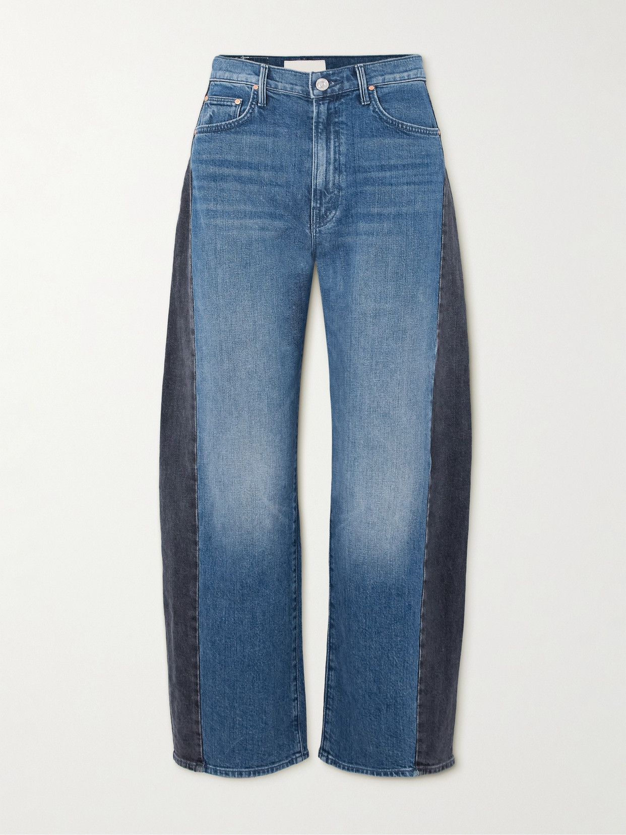 Mother The Half Pipe Flood Two-tone High-rise Barrel-leg Jeans In Blue