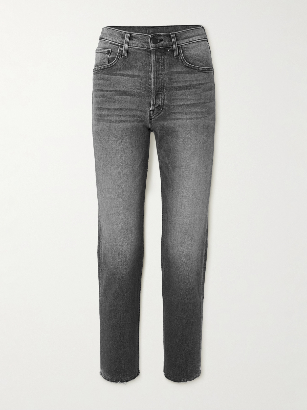 Mother The Tomcat Ankle Fray Distressed Straight-leg Jeans In Grey
