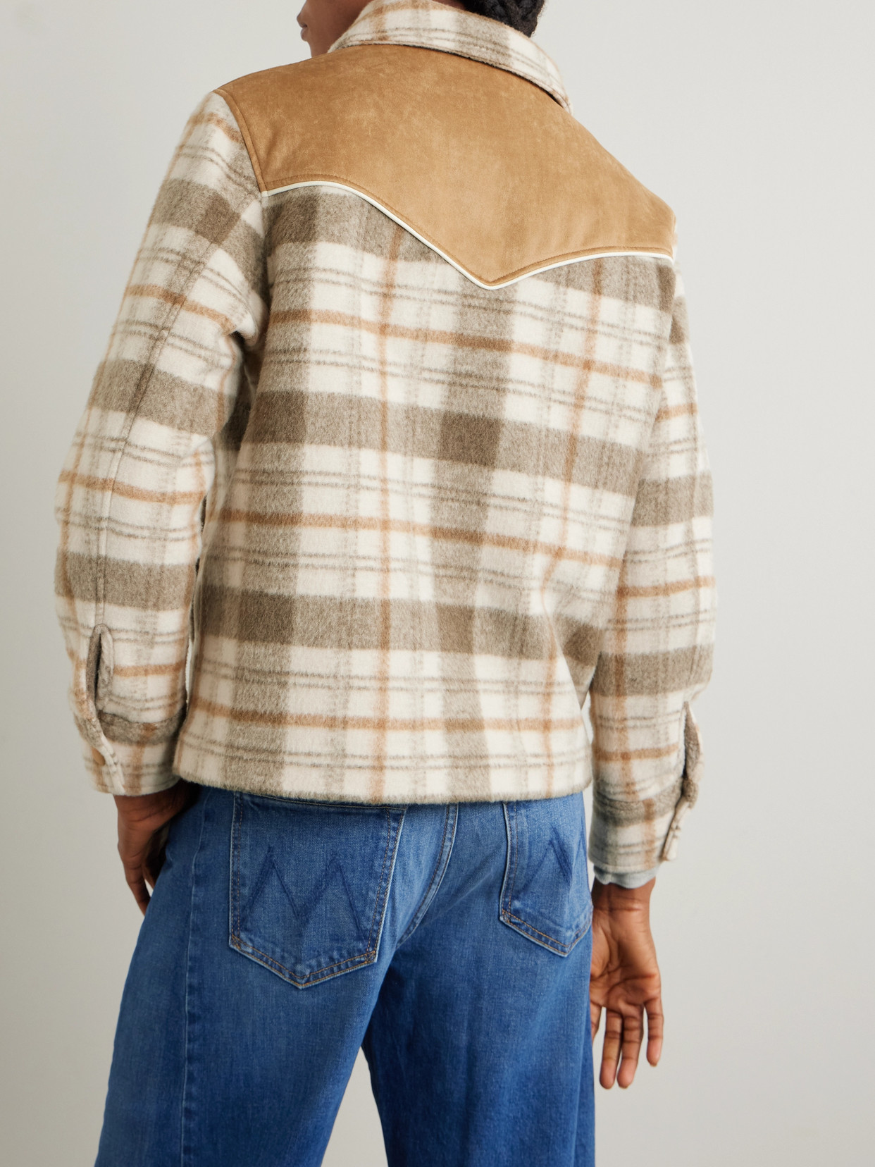 After School Faux Suede-Trimmed Checked Fleece Jacket