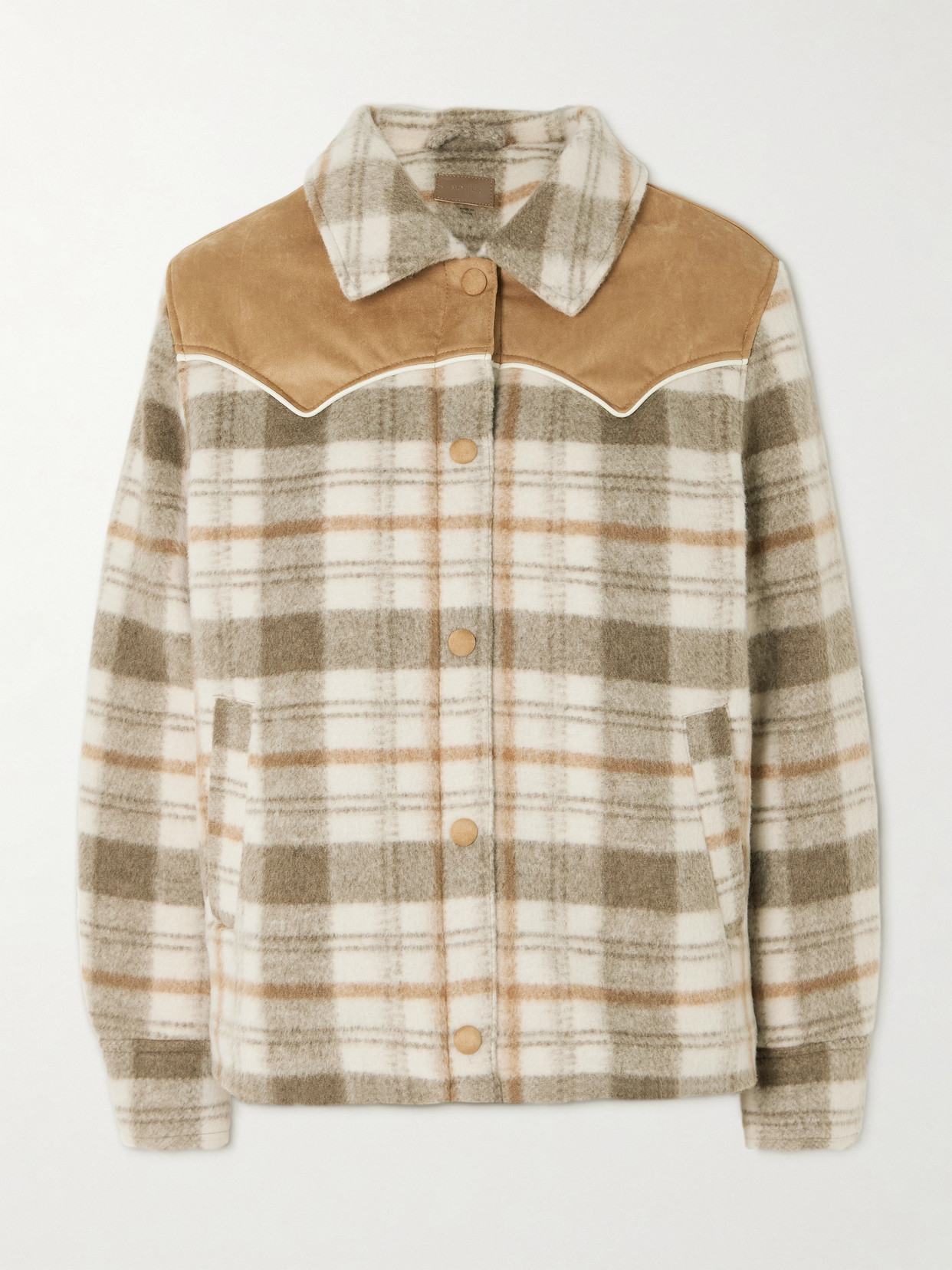 MOTHER AFTER SCHOOL FAUX SUEDE-TRIMMED CHECKED FLEECE JACKET