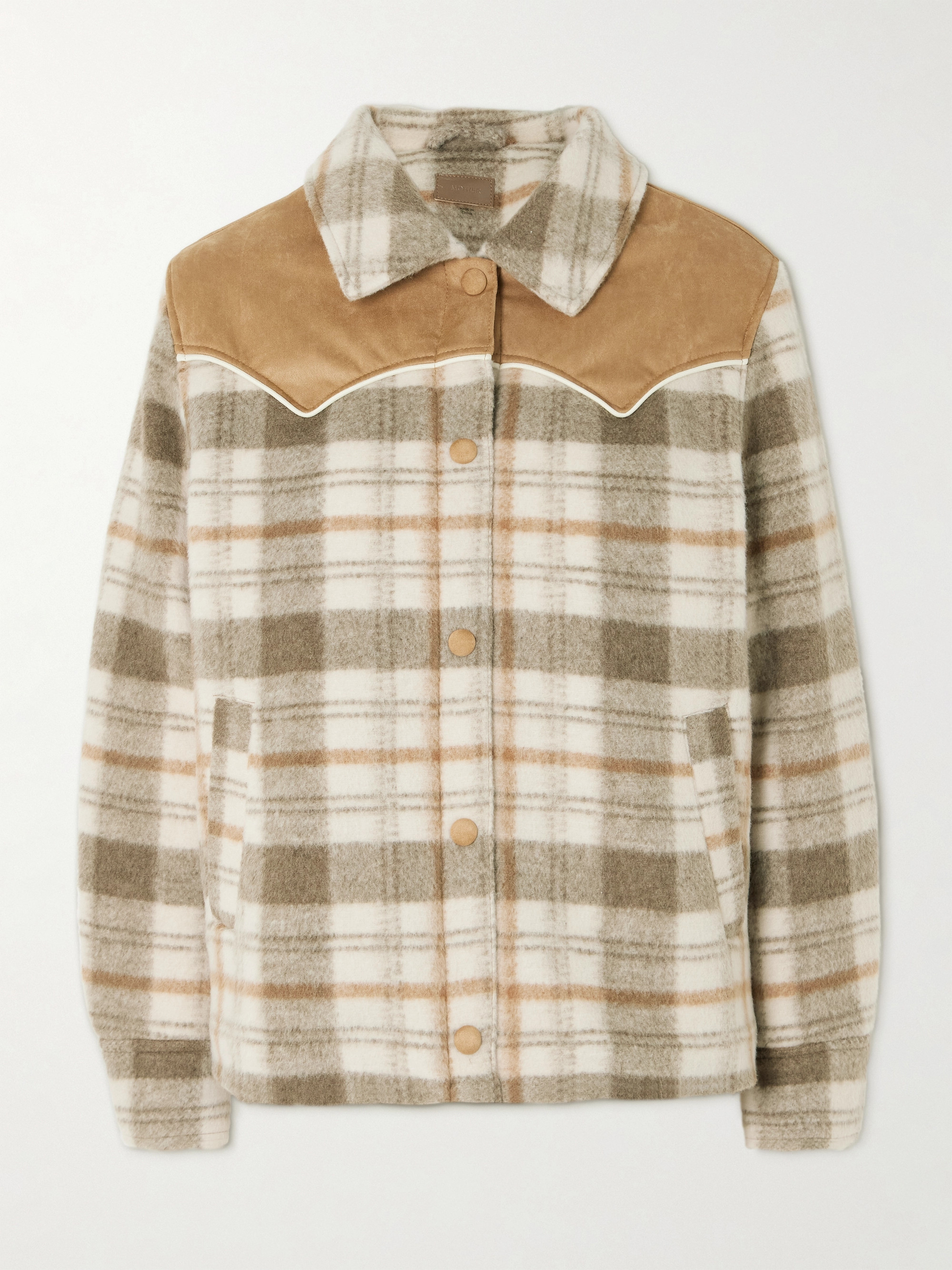MOTHER After School faux suede-trimmed checked fleece jacket