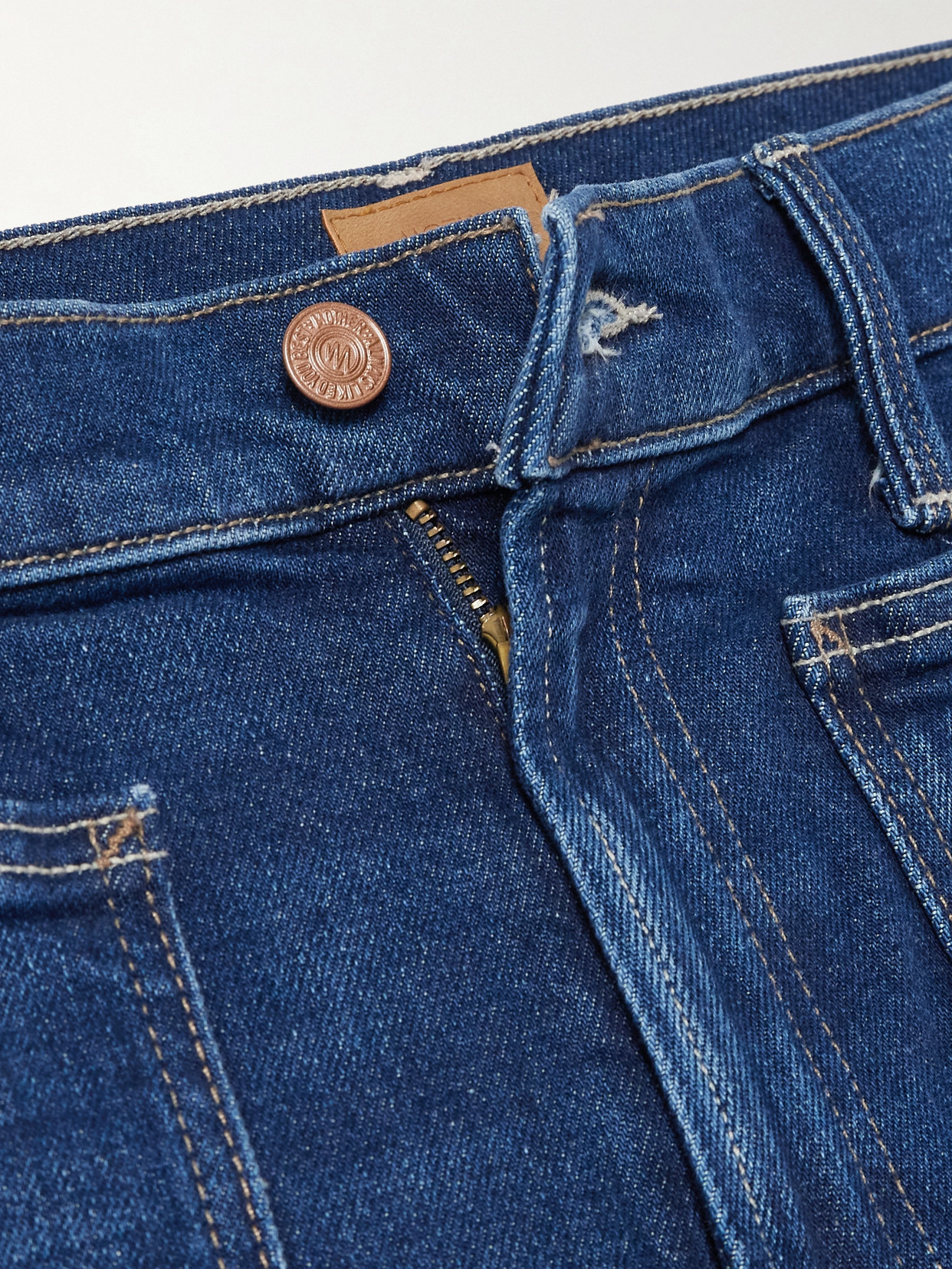 Mother The Lil Patch Pocket Rambler Zip Sneak Jeans In These Boots Are Made For Walkin In Blue