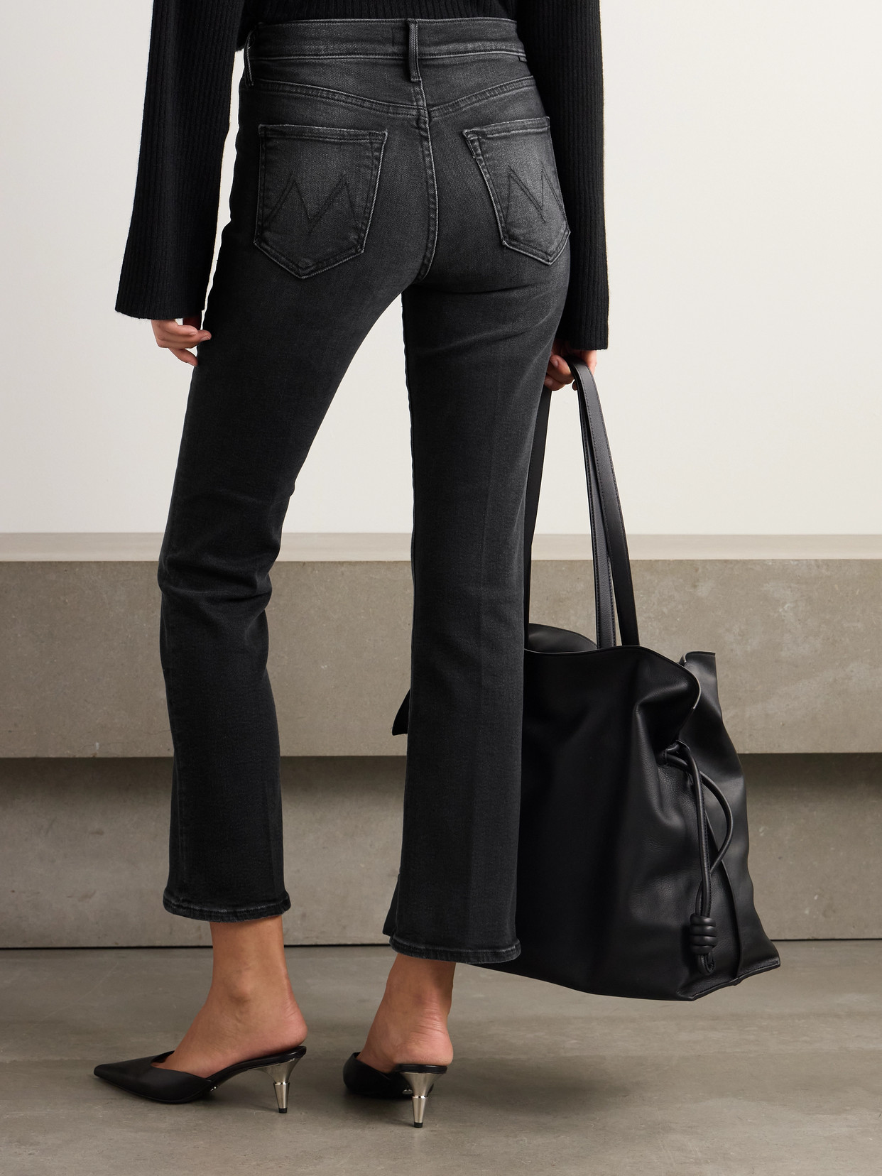 Mother The Outsider Flood Cropped Mid-rise Bootcut Jeans In Black