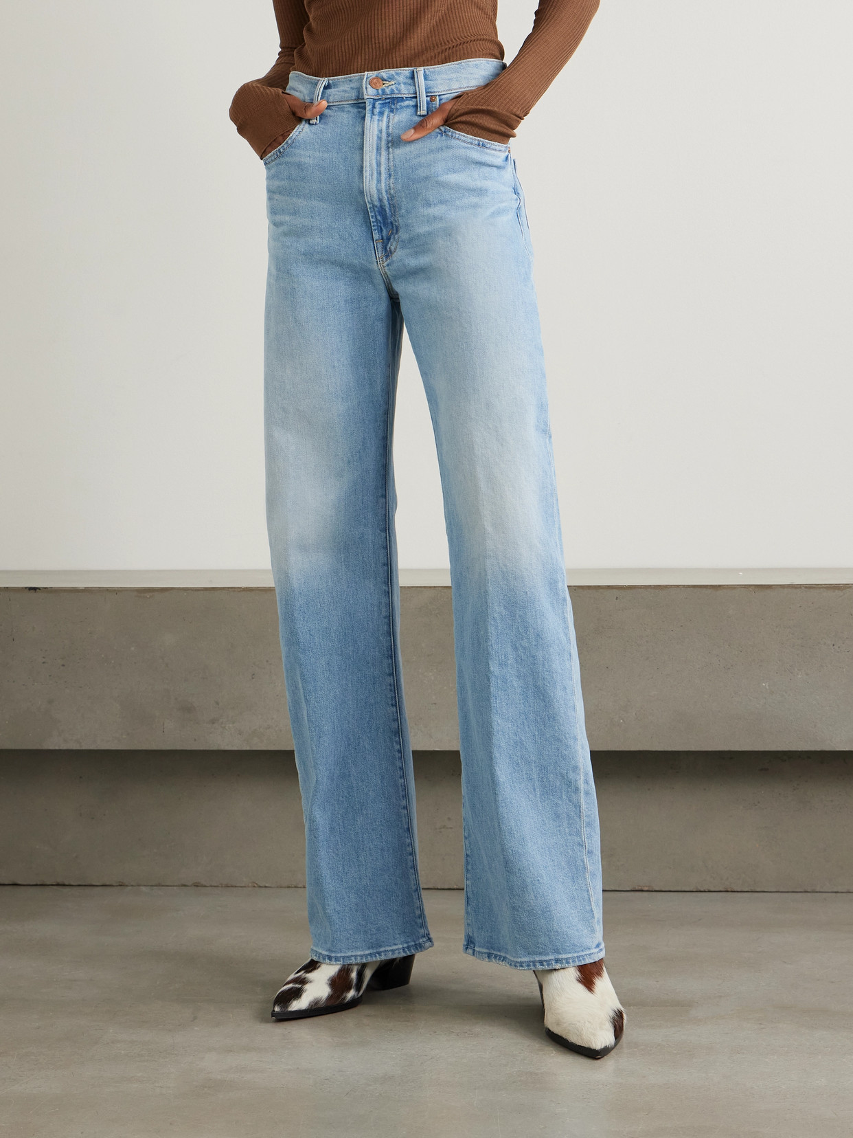 Mother The Lasso Sneak High-rise Wide-leg Jeans In Blue