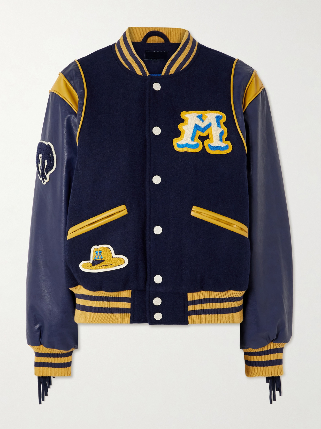 Mother The Fringe Team Spirit Appliquéd Wool-blend Bomber Jacket In Blue