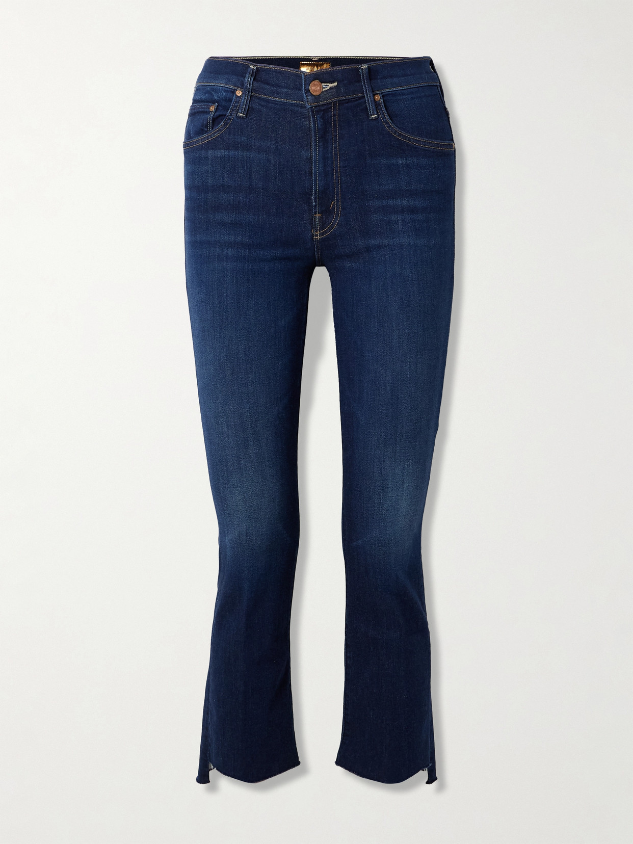 Mother The Insider Crop Step Fray High-rise Bootcut Jeans In Blue